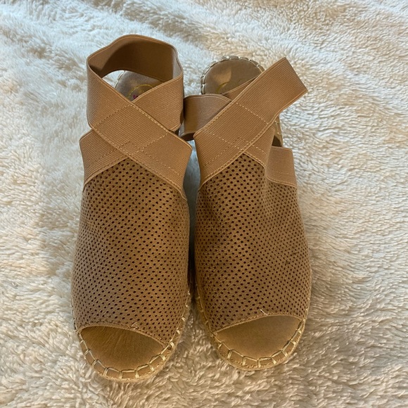 Shoes - Women's Tan Peep-Toe Sandals